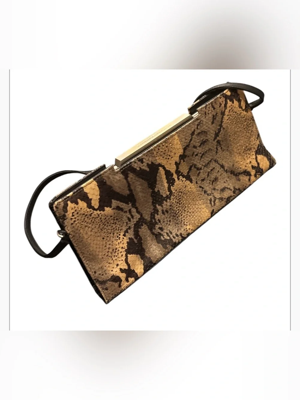 Kenneth Cole New York Brown & Tan Snake-Print Shoulder Clutch